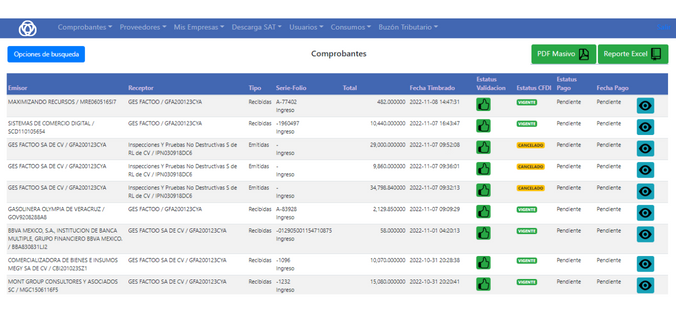 Listado de Comprobantes